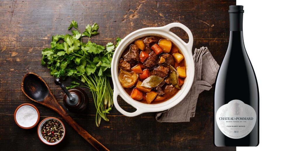 Clos Marey-Monge Monopole 2012 and the classic staple of French cuisine: Boeuf Bourguignon